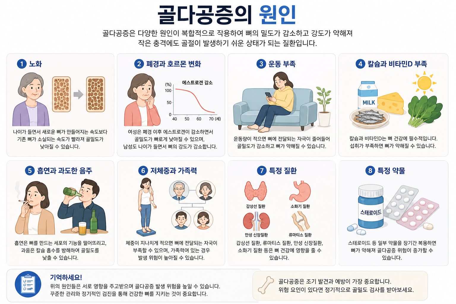 골다공증의 원인을 보여주는 일러스트
